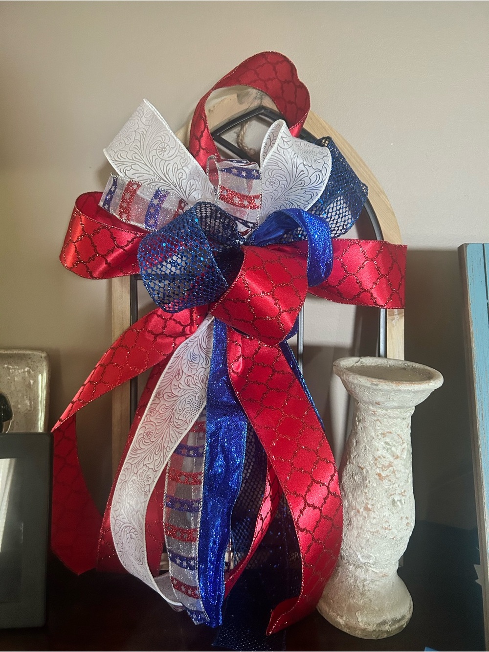 Festive Red, White & Blue Decorative Bow
